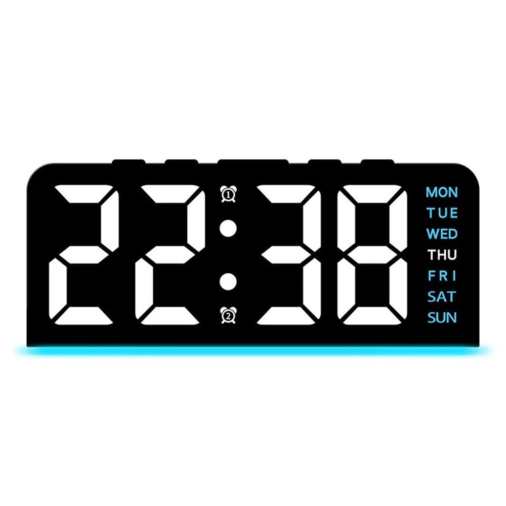 GH8033 LED Digital Clock Date Temperature Display Ambient Light Dual Alarm Smart Desktop Clock - Black Shell / Blue Light - 1