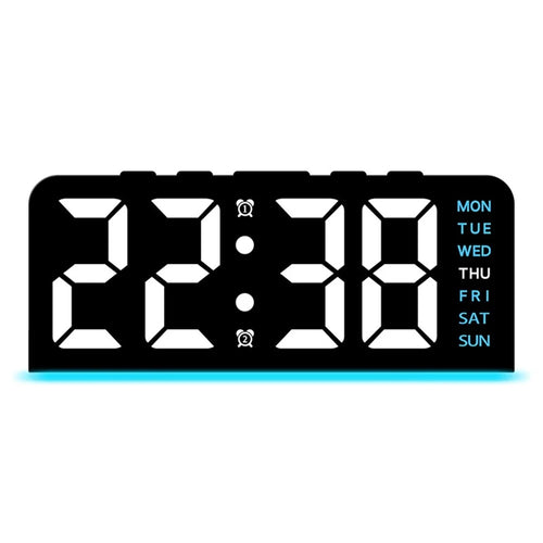 GH8033 LED Digital Clock Date Temperature Display Ambient Light Dual Alarm Smart Desktop Clock - Black Shell / Blue Light - 1