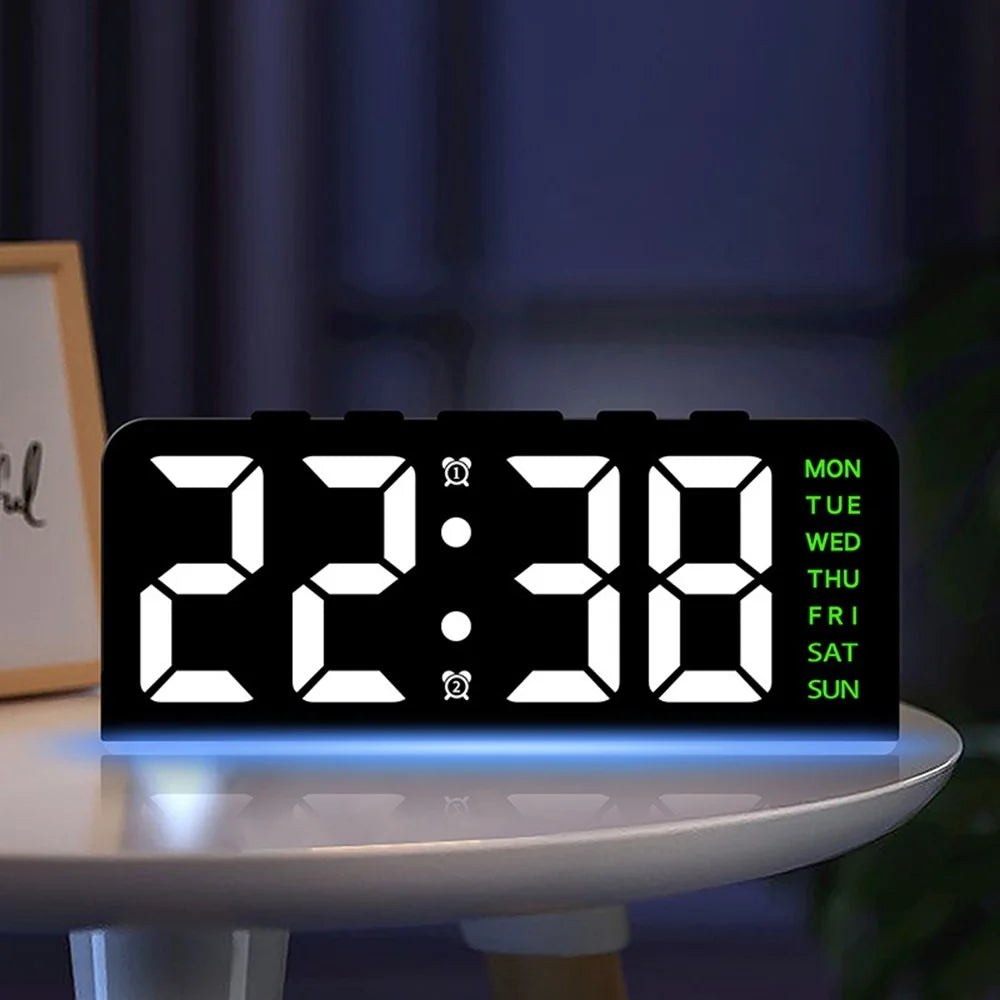 GH8033 LED Digital Clock Date Temperature Display Ambient Light Dual Alarm Smart Desktop Clock - Black Shell / Blue Light - 2