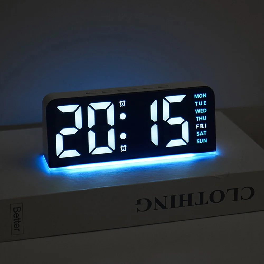 GH8033 LED Digital Clock Date Temperature Display Ambient Light Dual Alarm Smart Desktop Clock - Black Shell / Blue Light - 3
