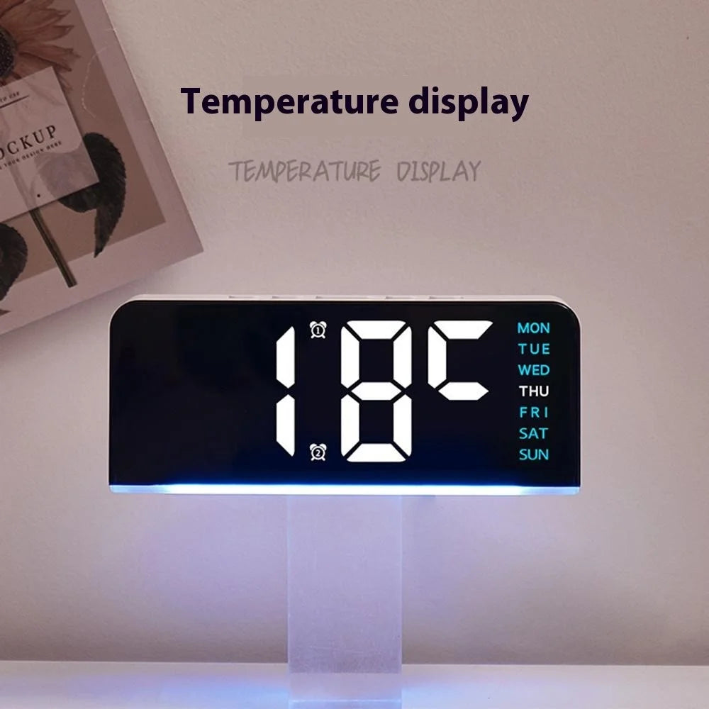 GH8033 LED Digital Clock Date Temperature Display Ambient Light Dual Alarm Smart Desktop Clock - Black Shell / Blue Light - 4