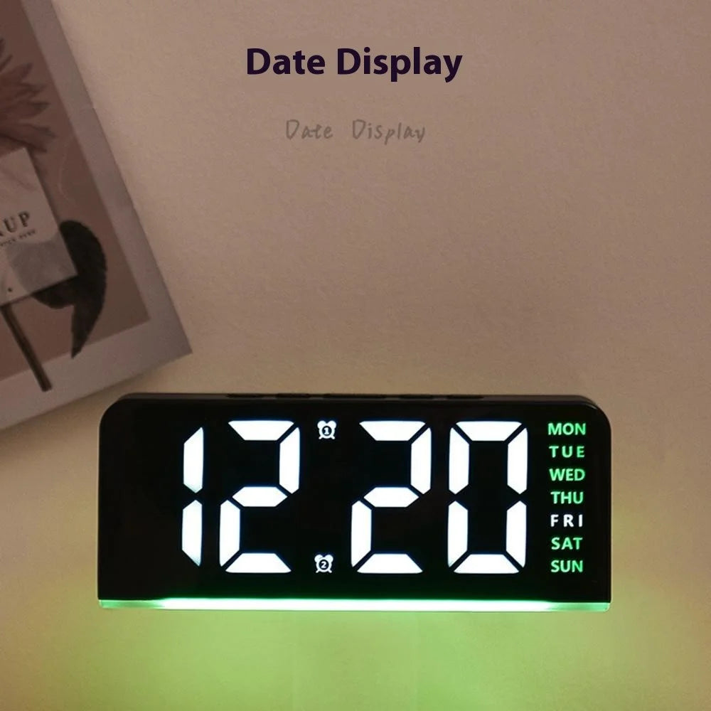 GH8033 LED Digital Clock Date Temperature Display Ambient Light Dual Alarm Smart Desktop Clock - Black Shell / Blue Light - 5