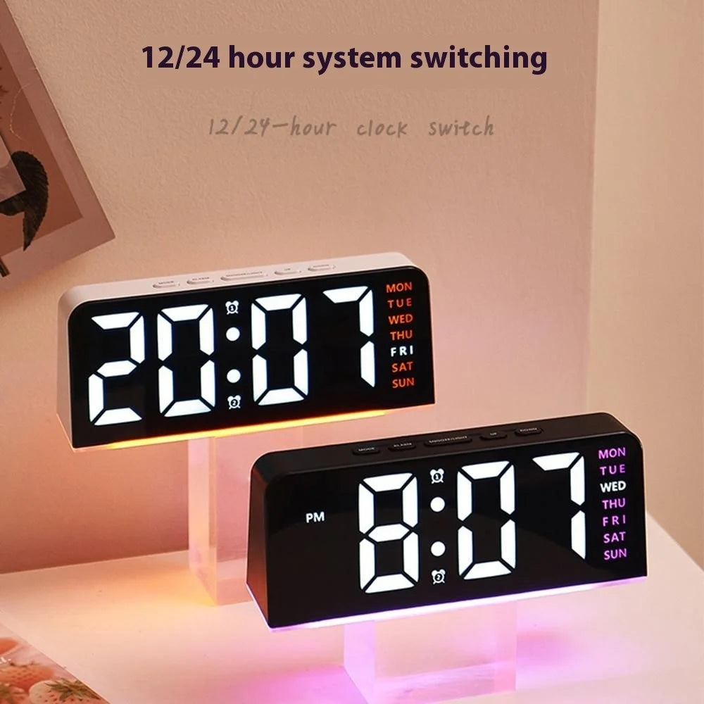 GH8033 LED Digital Clock Date Temperature Display Ambient Light Dual Alarm Smart Desktop Clock - Black Shell / Blue Light - 6