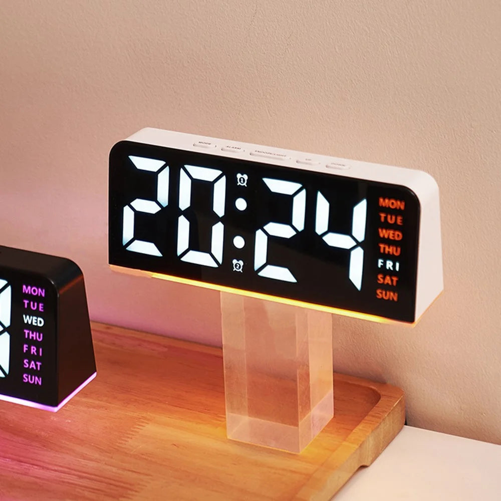 GH8033 LED Digital Clock Date Temperature Display Ambient Light Dual Alarm Smart Desktop Clock - Black Shell / Blue Light - 7