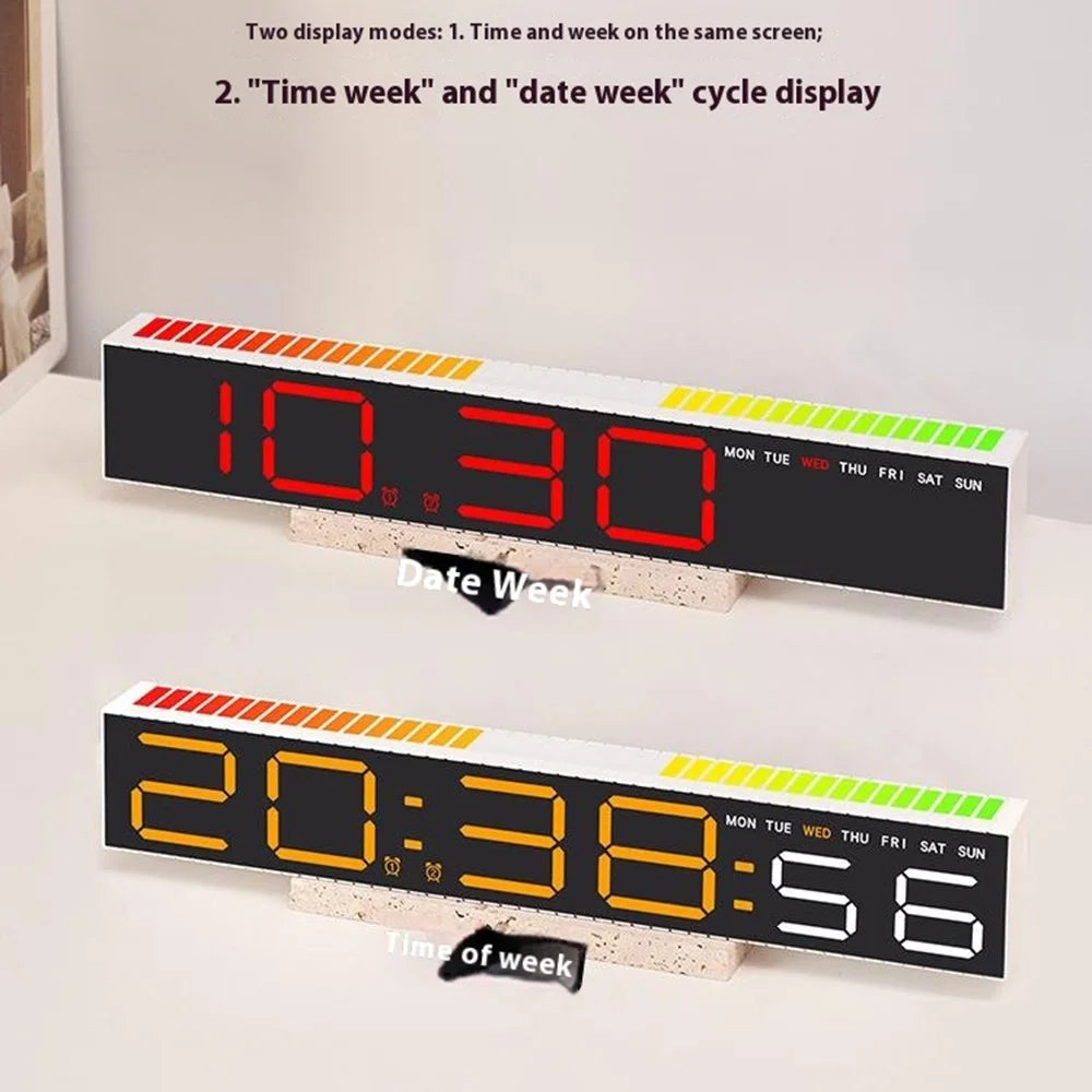 5517 Creative LED Digital Clock Sound Activated Display Bedside Table Alarm Clock with Multi-Color Light - Black Shell / White Digital Display - 4