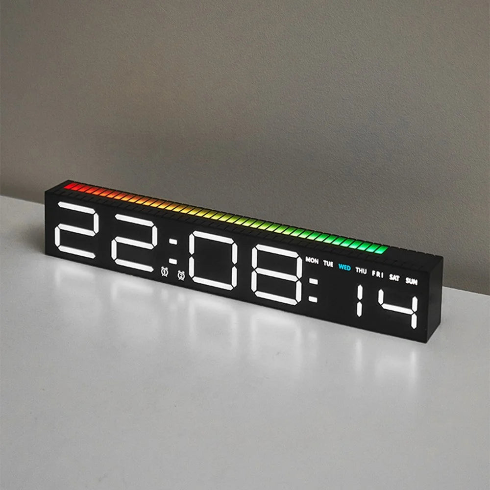 5517 Creative LED Digital Clock Sound Activated Display Bedside Table Alarm Clock with Multi-Color Light - Black Shell / White Digital Display - 7