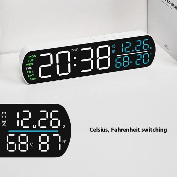 5512 LED Digital Alarm Clock Multi Function Time Temperature Date Display Electronic Clock - Black Shell / Blue Digital Display - 7