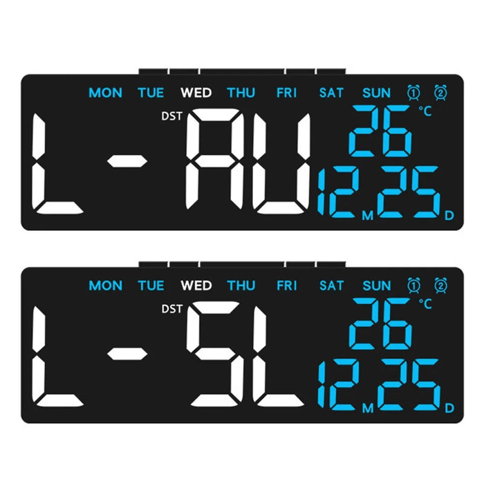 6668 LED Digital Alarm Clock Temperature Display USB Output Multiple Alarms Desktop Clock - Black Shell / Blue Digital Display - 2