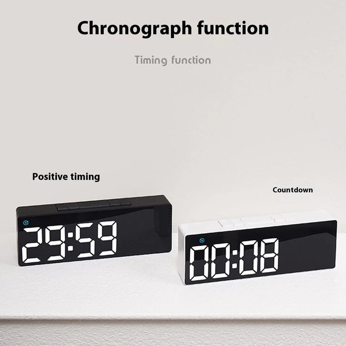 6668 LED Digital Alarm Clock Temperature Display USB Output Multiple Alarms Desktop Clock - Black Shell / Blue Digital Display - 3