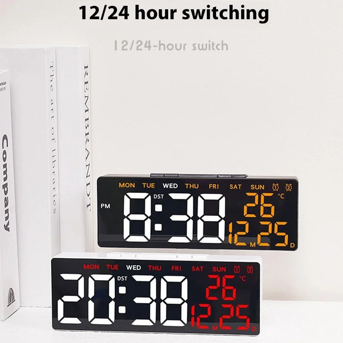 6668 LED Digital Alarm Clock Temperature Display USB Output Multiple Alarms Desktop Clock - Black Shell / Blue Digital Display - 6