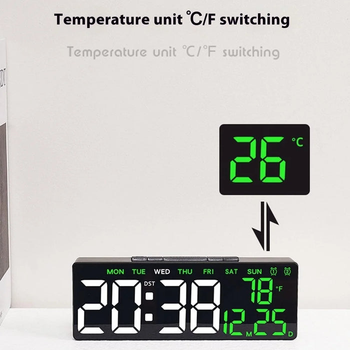 6668 LED Digital Alarm Clock Temperature Display USB Output Multiple Alarms Desktop Clock - Black Shell / Blue Digital Display - 7