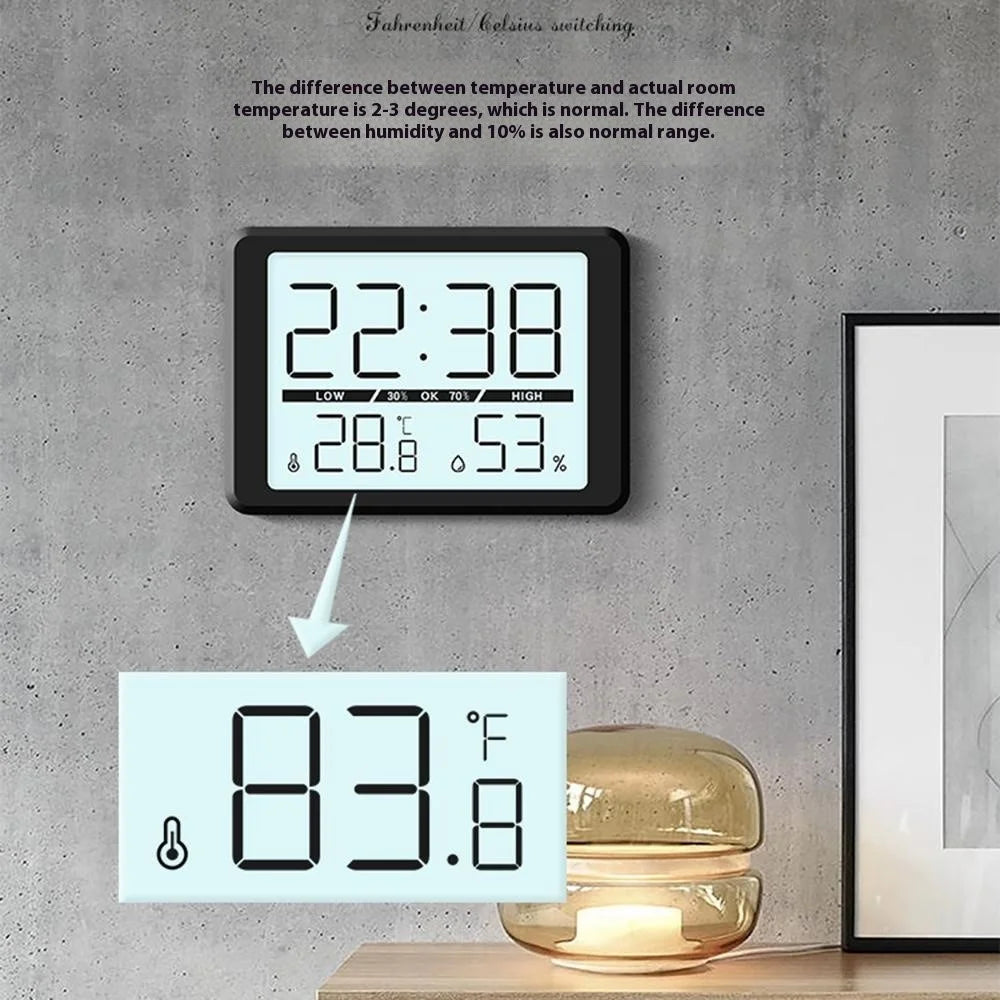 2308 Ultra Thin Magnetic LCD Digital Clock Bedside Temperature Humidity Display Alarm Clock - Black - 5