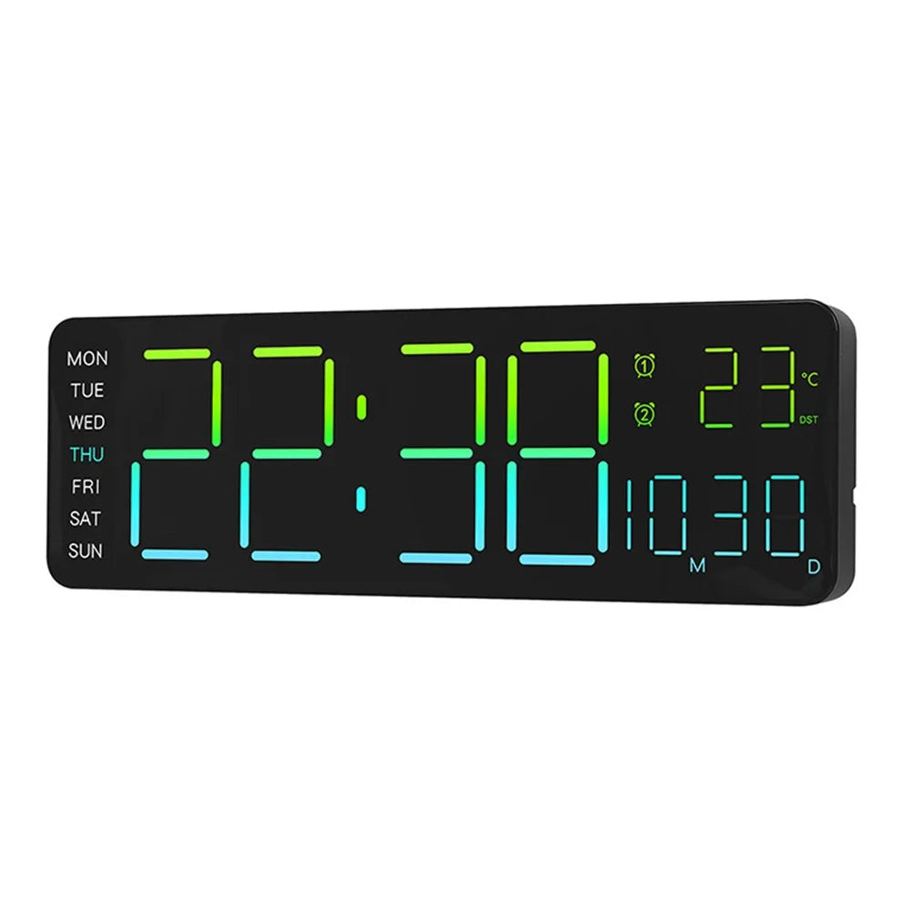 6678R Minimalist RGB Night Light Wall Clock Multi-Function Time Temperature Date Digital Display Clock - 1