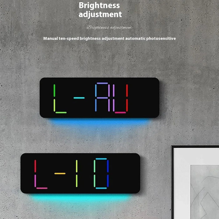 6678R Minimalist RGB Night Light Wall Clock Multi-Function Time Temperature Date Digital Display Clock - 3