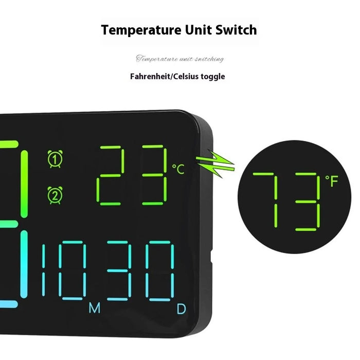6678R Minimalist RGB Night Light Wall Clock Multi-Function Time Temperature Date Digital Display Clock - 4