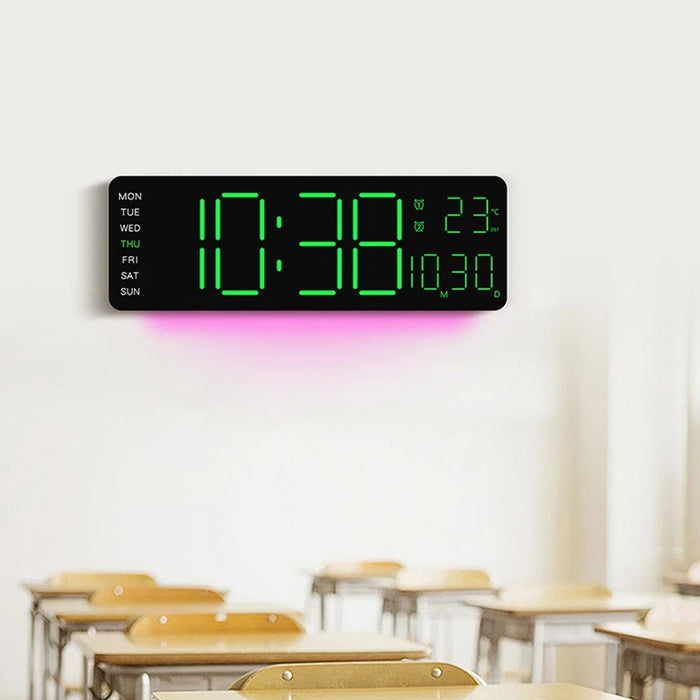 6678R Minimalist RGB Night Light Wall Clock Multi-Function Time Temperature Date Digital Display Clock - 7