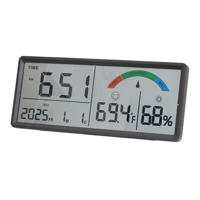 9554 LCD Digital Wall Clock Temperature Humidity Display Multi-Function Large Screen Clock - Black - 1
