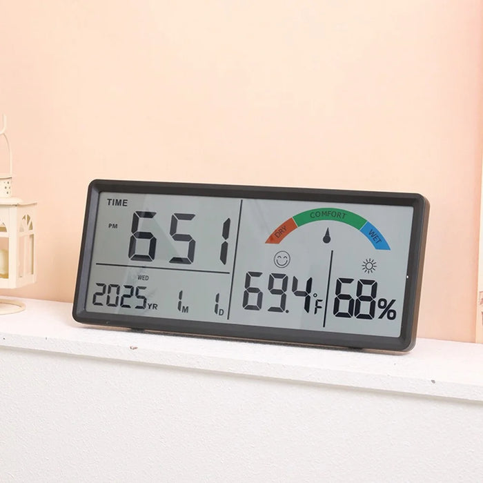 9554 LCD Digital Wall Clock Temperature Humidity Display Multi-Function Large Screen Clock - Black - 2