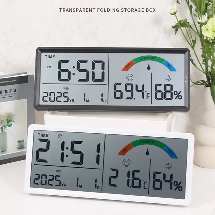 9554 LCD Digital Wall Clock Temperature Humidity Display Multi-Function Large Screen Clock - Black - 3