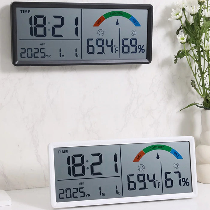 9554 LCD Digital Wall Clock Temperature Humidity Display Multi-Function Large Screen Clock - Black - 7