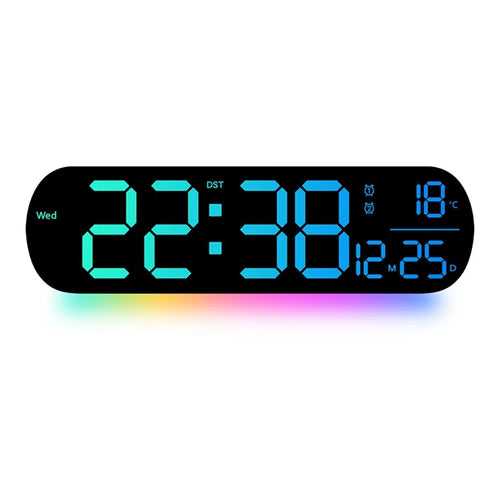 6651R RGB LED Digital Wall Clock Living Room Large Display Week Date Temperature Alarm Clock - 1