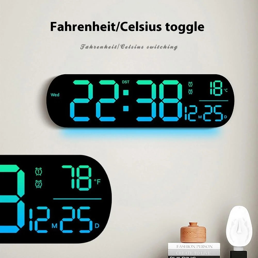 6651R RGB LED Digital Wall Clock Living Room Large Display Week Date Temperature Alarm Clock - 3