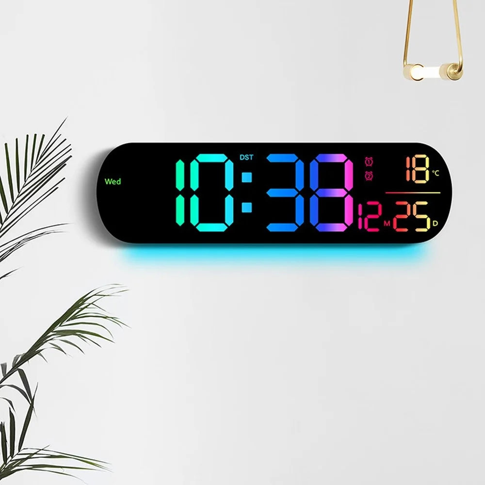6651R RGB LED Digital Wall Clock Living Room Large Display Week Date Temperature Alarm Clock - 4