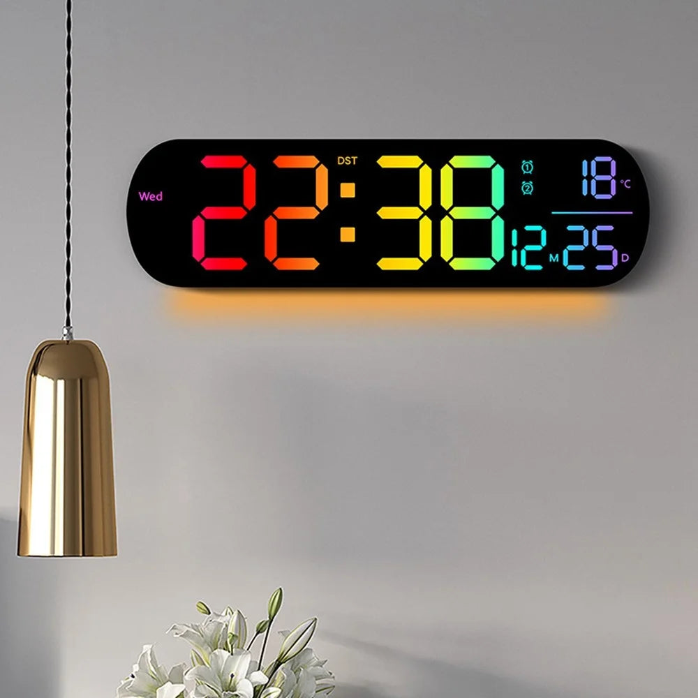 6651R RGB LED Digital Wall Clock Living Room Large Display Week Date Temperature Alarm Clock - 5