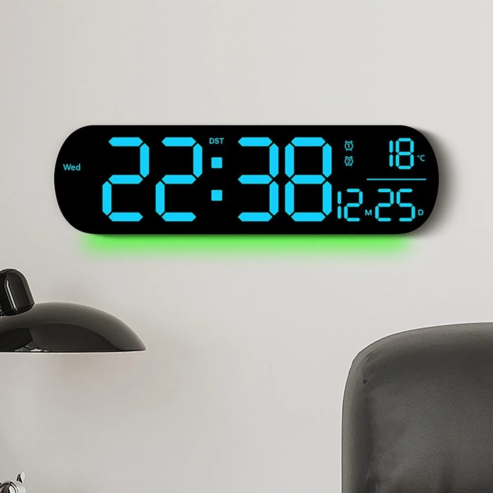 6651R RGB LED Digital Wall Clock Living Room Large Display Week Date Temperature Alarm Clock - 6