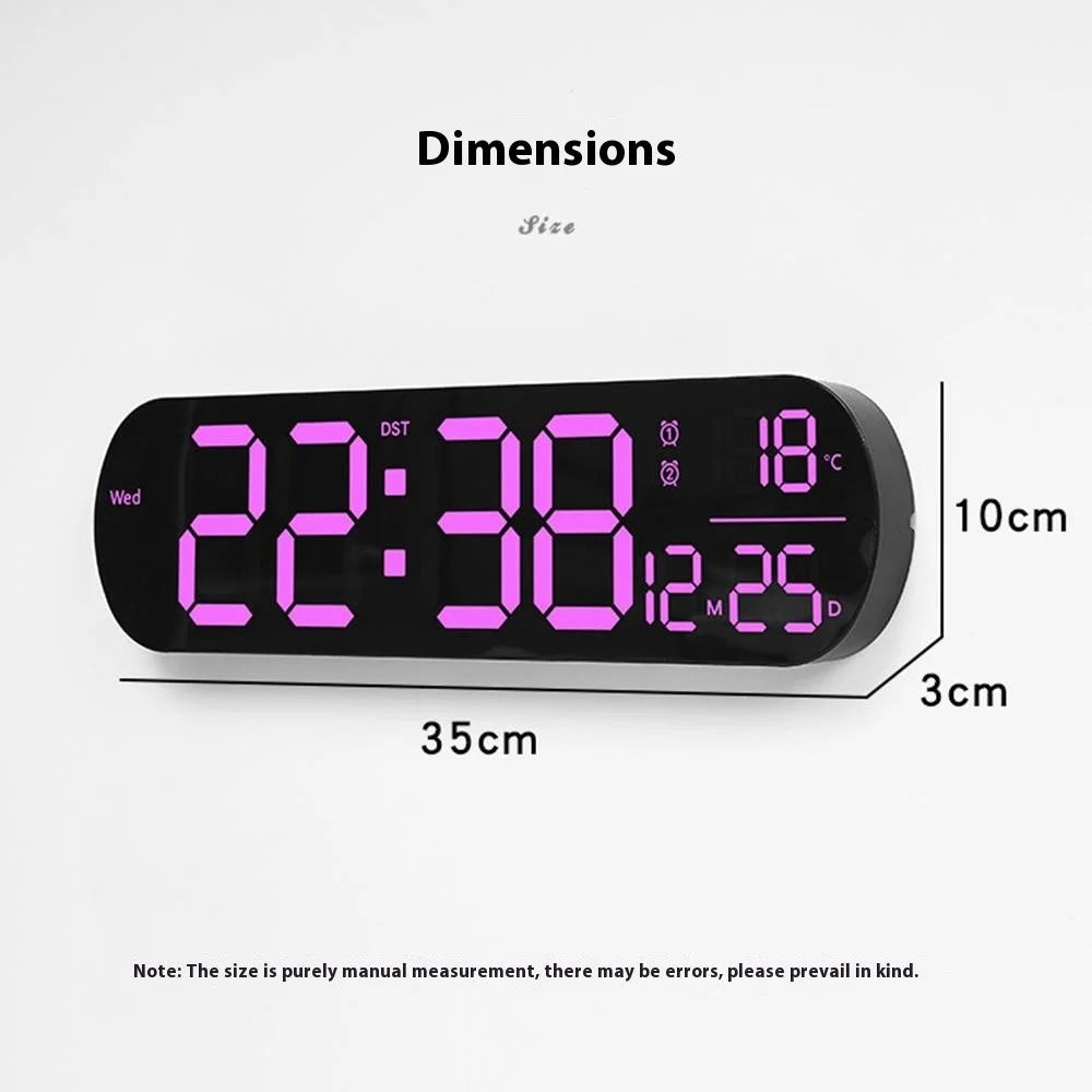 6651R RGB LED Digital Wall Clock Living Room Large Display Week Date Temperature Alarm Clock - 7