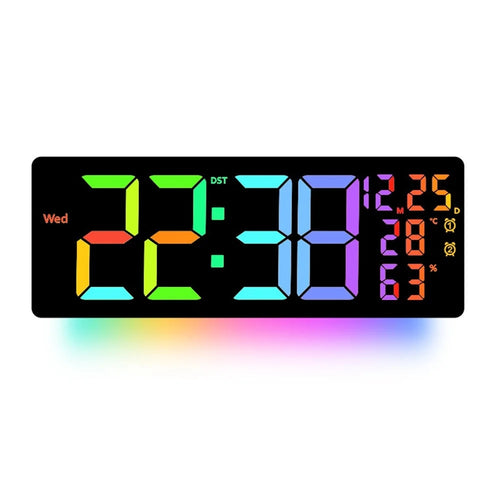 6669RGB LED RGB Color Changing Wall Clock Living Room Week Time Temperature Date Display Alarm Clock - 1