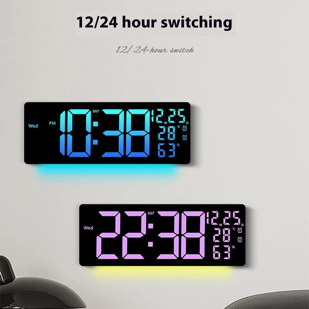 6669RGB LED RGB Color Changing Wall Clock Living Room Week Time Temperature Date Display Alarm Clock - 4