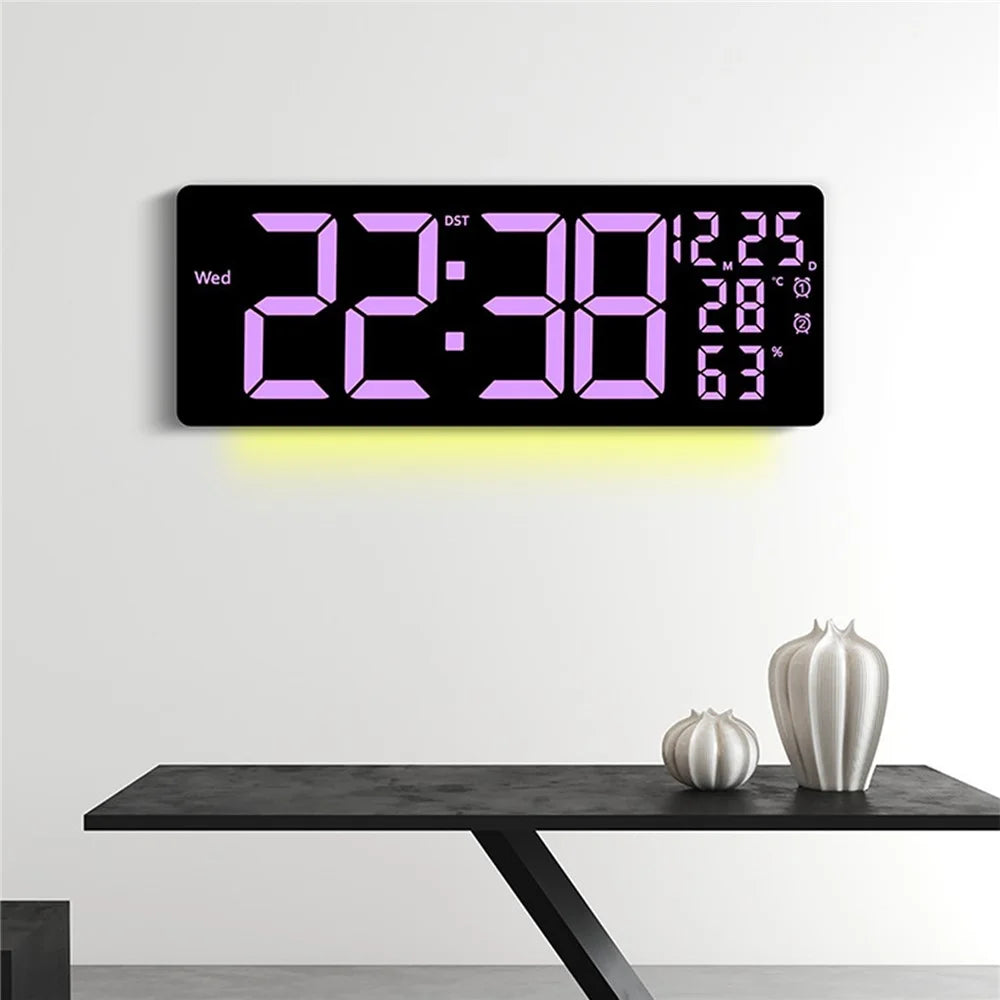 6669RGB LED RGB Color Changing Wall Clock Living Room Week Time Temperature Date Display Alarm Clock - 5
