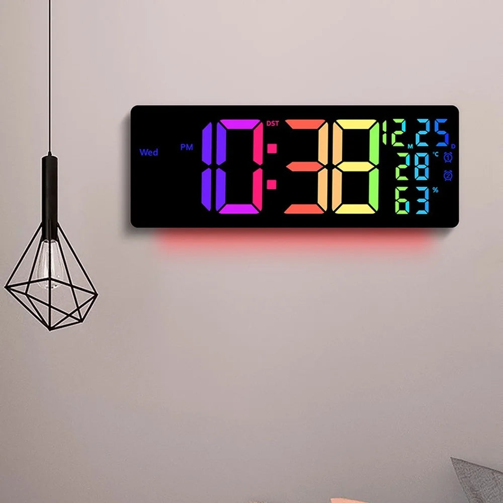 6669RGB LED RGB Color Changing Wall Clock Living Room Week Time Temperature Date Display Alarm Clock - 7