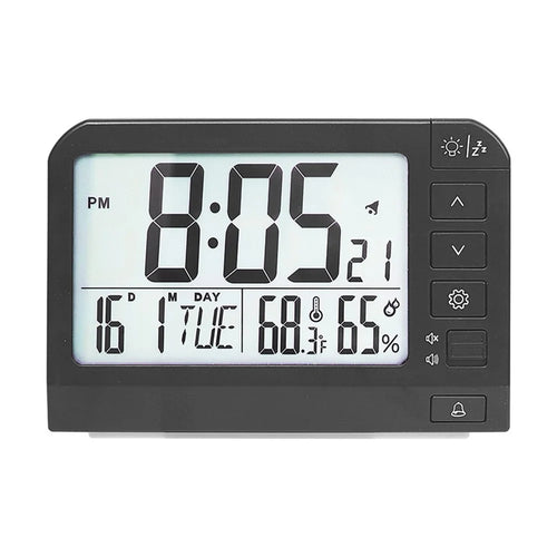 YD109 LCD Digital Alarm Clock Large Display Temperature Humidity Display Bedside Backlight Clock - Black - 1