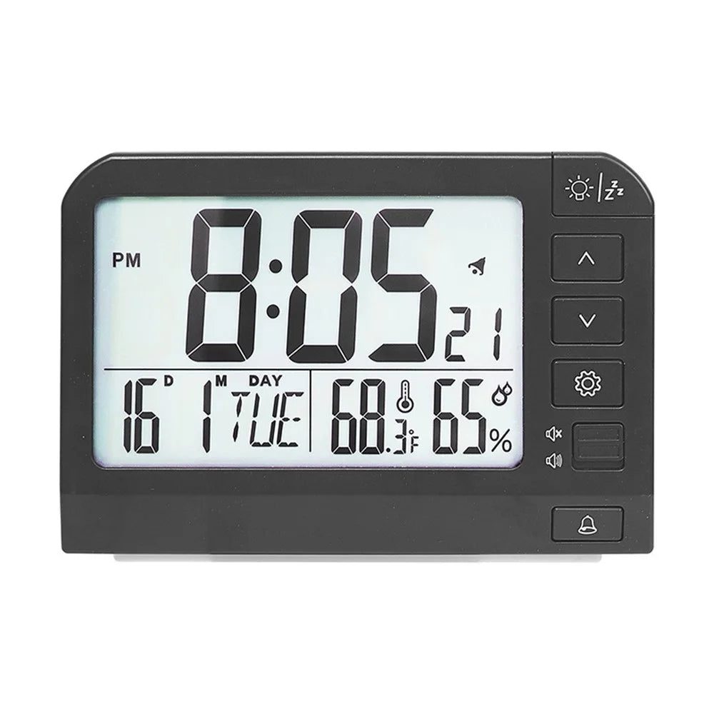 YD109 LCD Digital Alarm Clock Large Display Temperature Humidity Display Bedside Backlight Clock - Black - 1