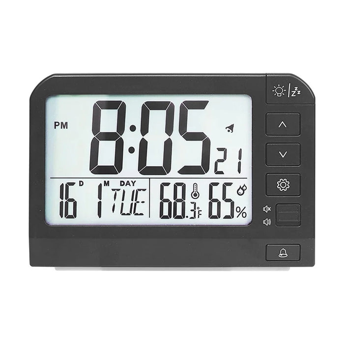 YD109 LCD Digital Alarm Clock Large Display Temperature Humidity Display Bedside Backlight Clock - Black - 1