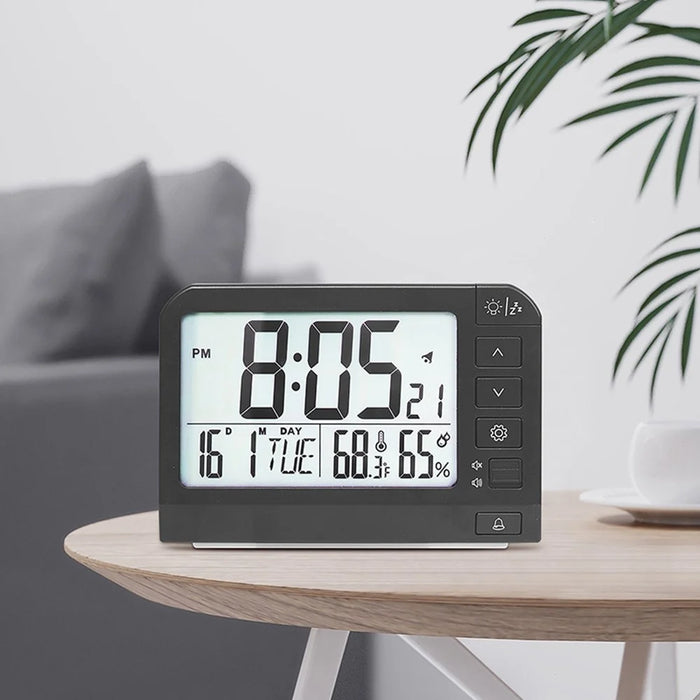 YD109 LCD Digital Alarm Clock Large Display Temperature Humidity Display Bedside Backlight Clock - Black - 3