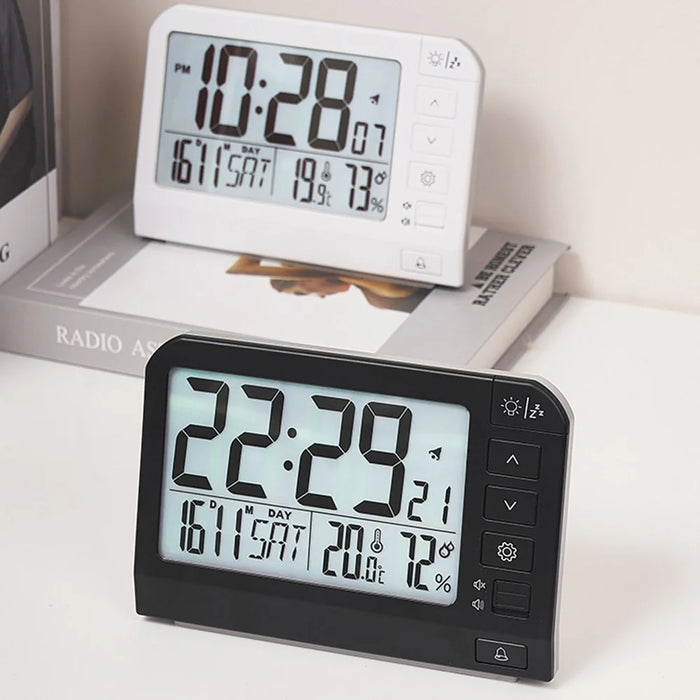 YD109 LCD Digital Alarm Clock Large Display Temperature Humidity Display Bedside Backlight Clock - Black - 5