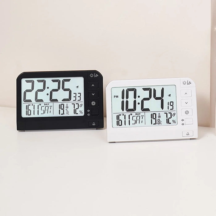 YD109 LCD Digital Alarm Clock Large Display Temperature Humidity Display Bedside Backlight Clock - Black - 7