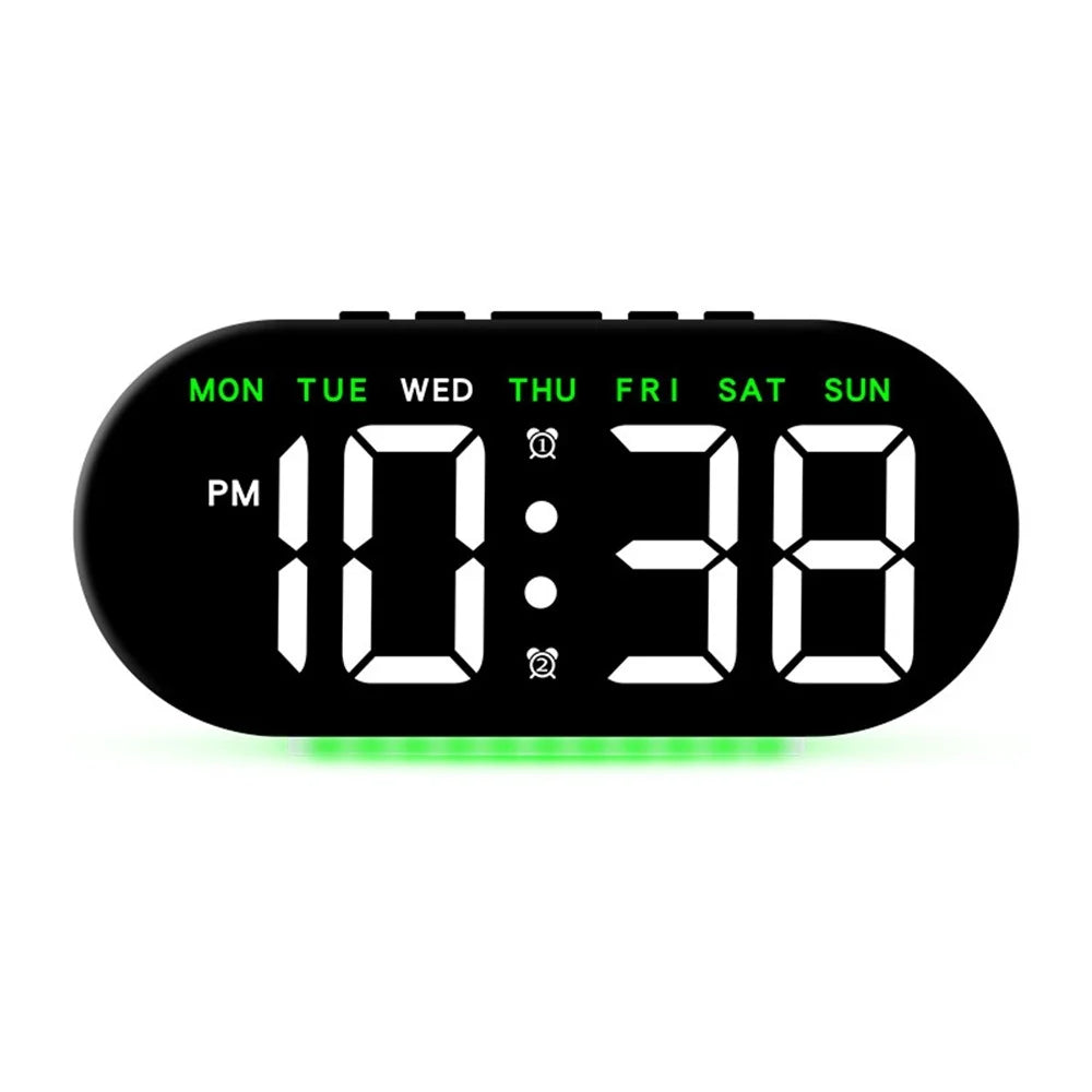 GH8035 Multifunctional LED Digital Alarm Clock Large Display Bedside Clock with Ambient Light - Black Shell / Green Light - 1