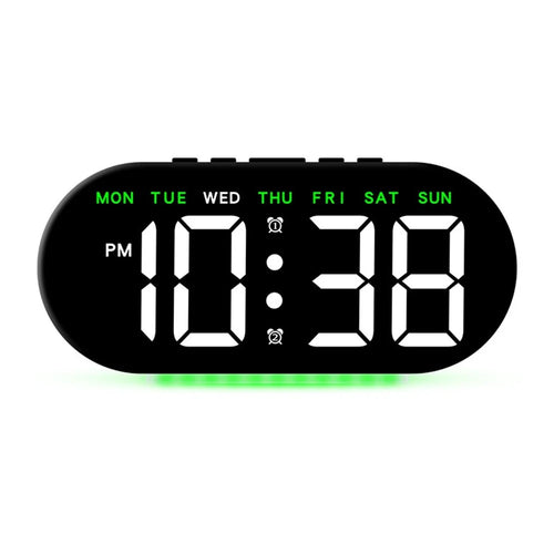 GH8035 Multifunctional LED Digital Alarm Clock Large Display Bedside Clock with Ambient Light - Black Shell / Green Light - 1