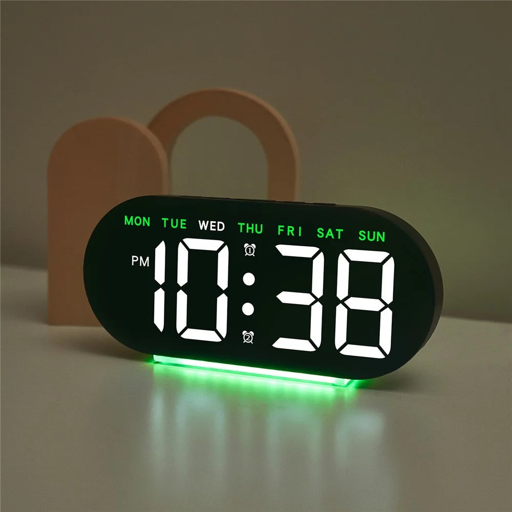 GH8035 Multifunctional LED Digital Alarm Clock Large Display Bedside Clock with Ambient Light - Black Shell / Green Light - 2