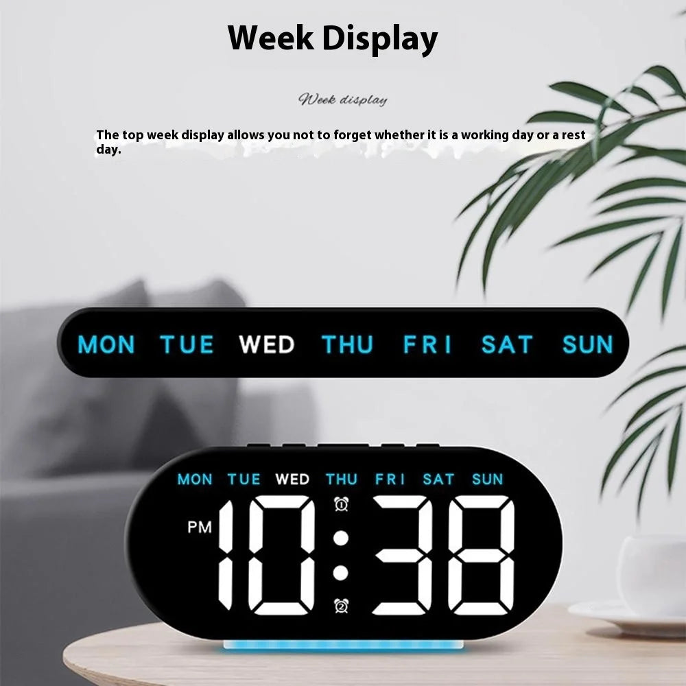 GH8035 Multifunctional LED Digital Alarm Clock Large Display Bedside Clock with Ambient Light - Black Shell / Green Light - 3