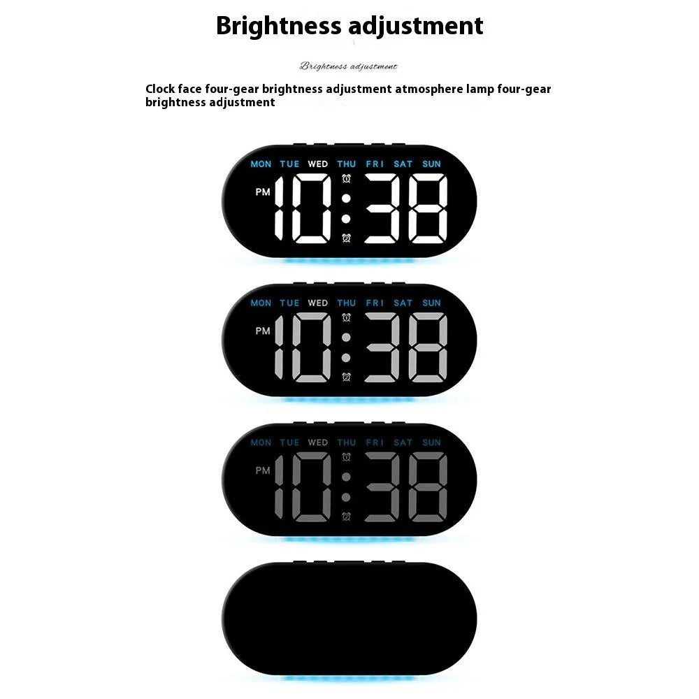 GH8035 Multifunctional LED Digital Alarm Clock Large Display Bedside Clock with Ambient Light - Black Shell / Green Light - 4