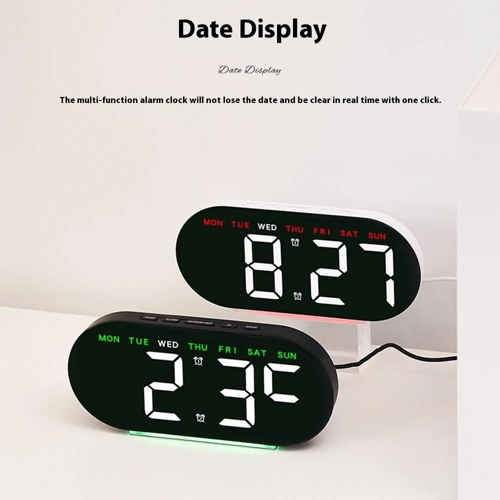 GH8035 Multifunctional LED Digital Alarm Clock Large Display Bedside Clock with Ambient Light - Black Shell / Green Light - 5