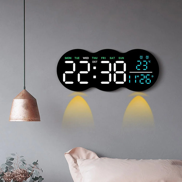 2808 Digital LED Wall Clock Living Room Multi-Function Temperature Date Display Alarm Clock with Light - Three Color Display - 2