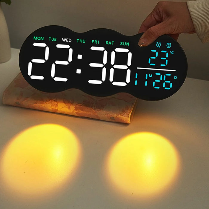 2808 Digital LED Wall Clock Living Room Multi-Function Temperature Date Display Alarm Clock with Light - Three Color Display - 3