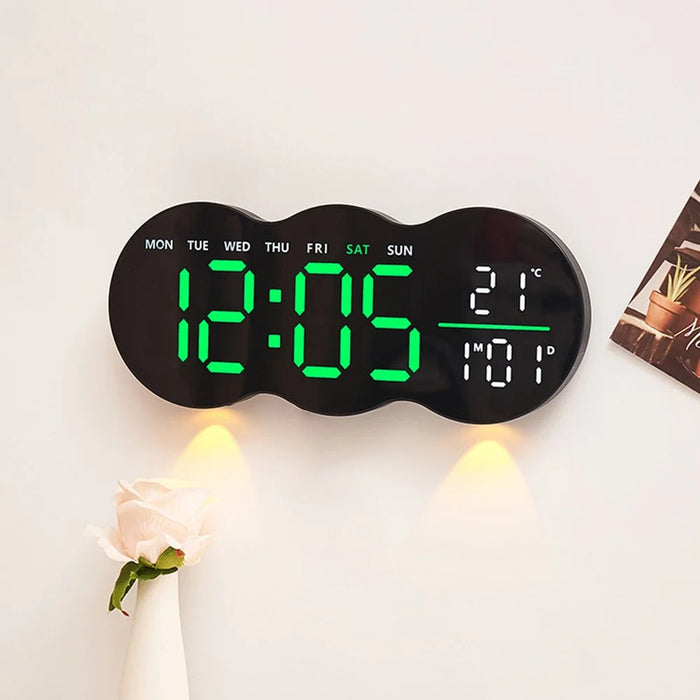 2808 Digital LED Wall Clock Living Room Multi-Function Temperature Date Display Alarm Clock with Light - Three Color Display - 6