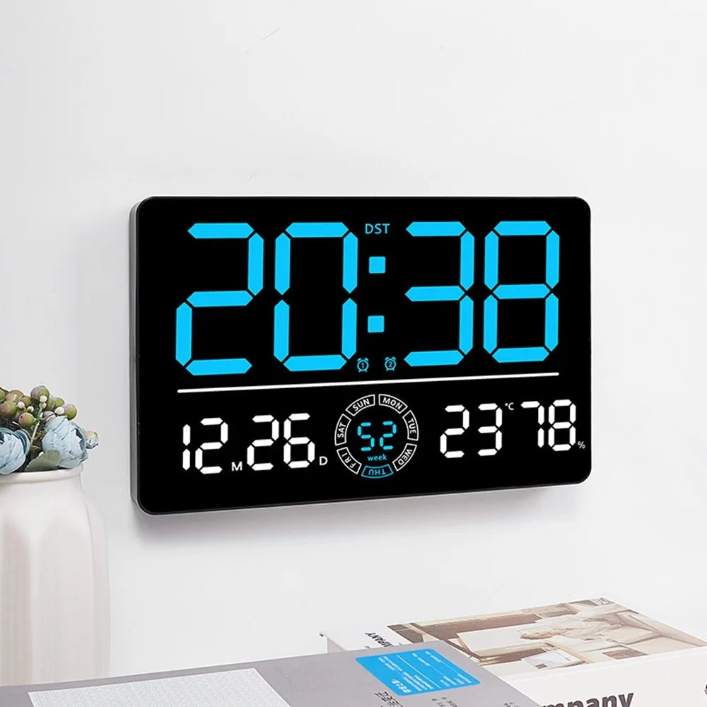 6667 LED Digital Wall Clock Living Room Modern Minimalist Electronic Clock with Temperature / Humidity Display - Blue - 2
